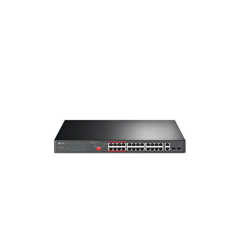 SWITCH NO ADMINISTRABLE TP-LINK TL-SL1226P / 24 PUERTOS RJ45 POE AF/AT 10/100 MBPS + 2 PUERTOS GIGA COMBO RJ45/SFP / POTENCIA PO