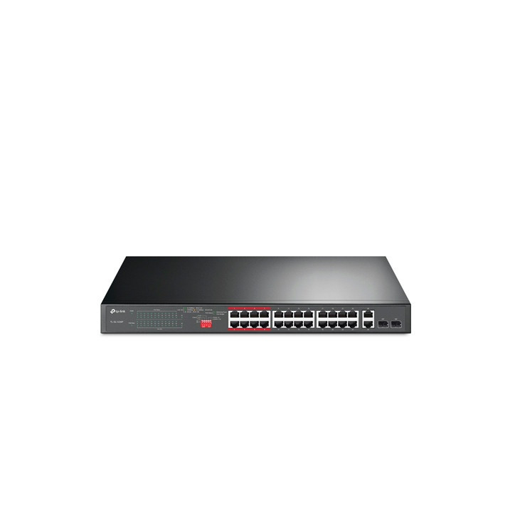 SWITCH NO ADMINISTRABLE TP-LINK TL-SL1226P / 24 PUERTOS RJ45 POE AF/AT 10/100 MBPS + 2 PUERTOS GIGA COMBO RJ45/SFP / POTENCIA PO
