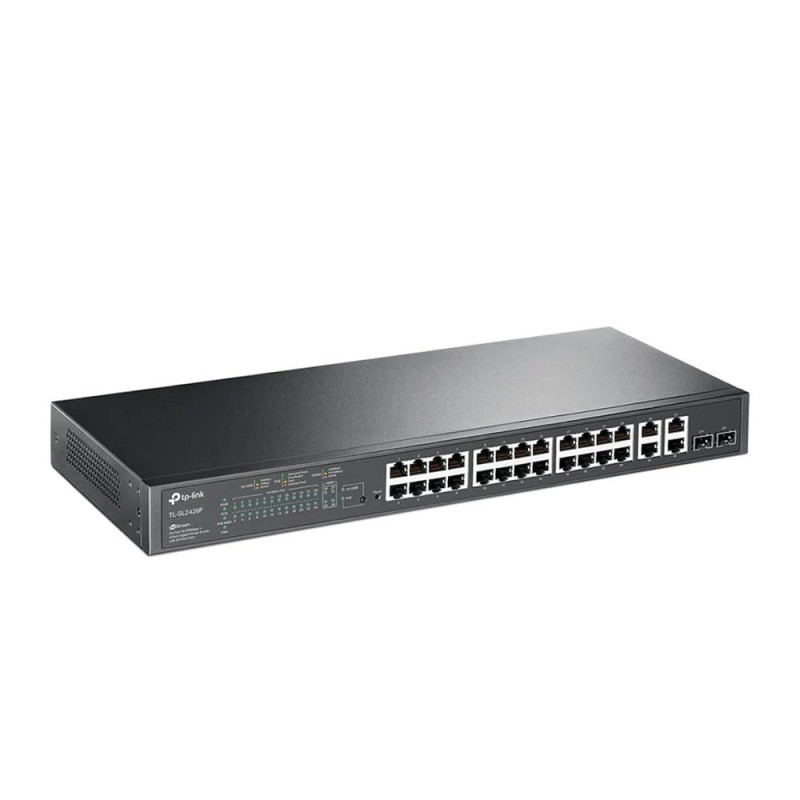 SWITCH ADMINISTRABLE TP-LINK SL2428P / 24 PUERTOS RJ45 POE AF/AT 10/100 MBPS + 2 PUERTOS GIGA RJ45 + 2 PUERTOS GIGA COMBO RJ45/S