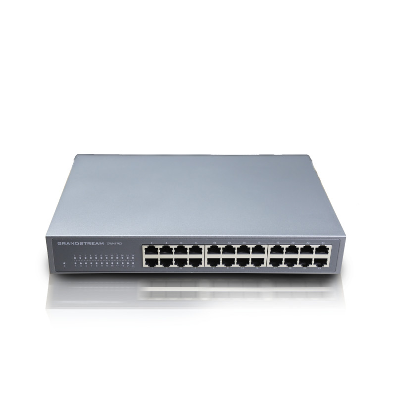 SWITCH NO ADMINISTRABLE GRANDSTREAM GWN7703 / 24 PUERTOS 10/100/1,000MBPS / MONTAJE ESCRITORIO/PARED / ALIMENTACION 100-240VCA/1