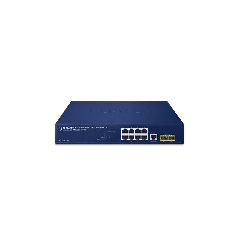 SWITCH PLANET GS-4210-8T2S ADMINISTRABLE L2 / 8 PUERTOS RJ45 VELOCIDAD DE TRANSMISION 10/100/1000 MBPS + 2 PUERTOS SFP VELOCIDAD