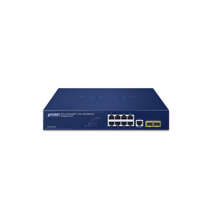 Switch administrable L2/L4 Gigabit 8 puertos + 2 SFP 8 puertos RJ45 10/100/1000 2 puertos SFP 100/1000 PLANET GS-4210-8T2S