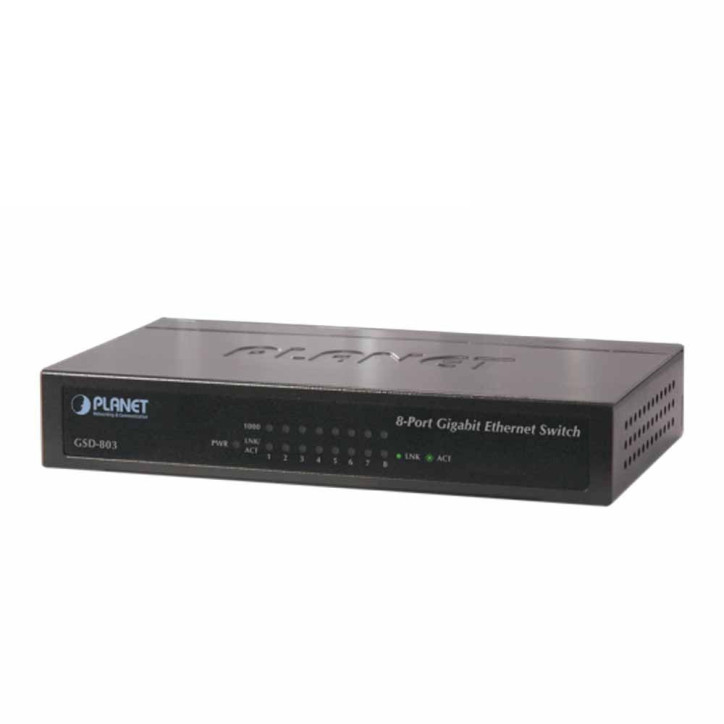 Switch no administrable 8 puertos Gigabit chasis metálico auto MDI/MDI-X PLANET GSD-803