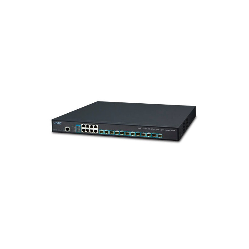 SWITCH ADMINISTRABLE L 3 PLANET XGS-6350-12X8TR / 8 PUERTOS RJ45 10/100/1,000MBPS / 12 PUERTOS SFP+ 1/10GBPS/ 1 PUERTO DE CONSOL