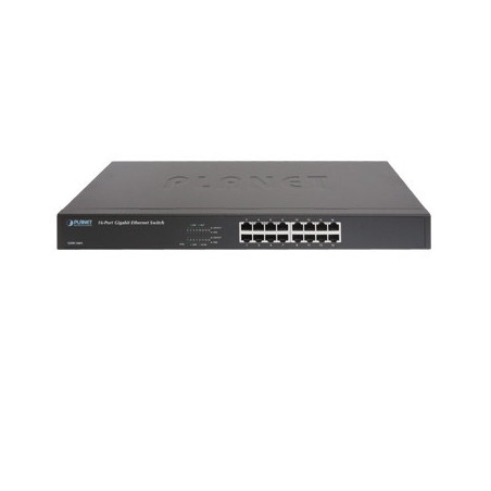 SWITCH 16 PUERTO RJ45 GIGABIT ETHERNET / VELOCIDAD DE TRANSMISION DE 10/100/1000 MBPS / PLANET GSW-1601 / NO ADMINISTRABLE / AUT