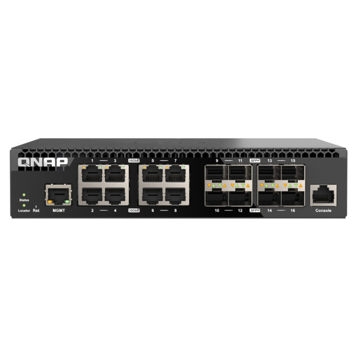 Switch administrable Capa 2 de media anchura para rack 8 puertos SFP de 10GbE 8 puertos RJ45 de 10GbE QNAP QSW-M3216R-8S8T-US