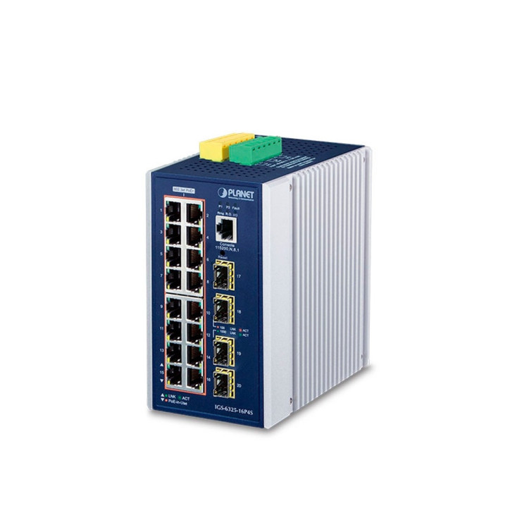 SWITCH INDUSTRIAL POE ADMINISTRABLE L3 PLANET IGS-6325-16P4S / 16 PUERTOS RJ45 POE AF/AT 10/100/1,000MBPS / 4 PUERTOS SFP 1/2.5G