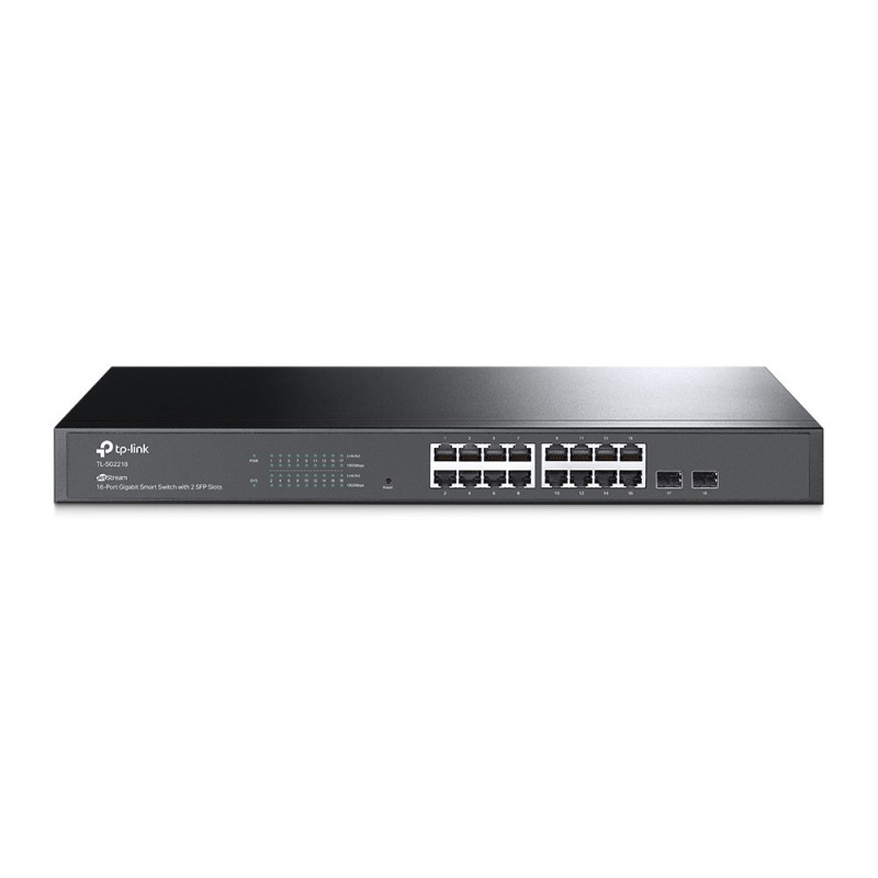 SWITCH ADMINISTRABLE JETSTREAM TP-LINK SG2218 / 16 PUERTOS RJ45 10/100/1000 MBPS 2 PUERTOS FIBRA OPTICA SFP (VACIO) GIGABIT/ MON