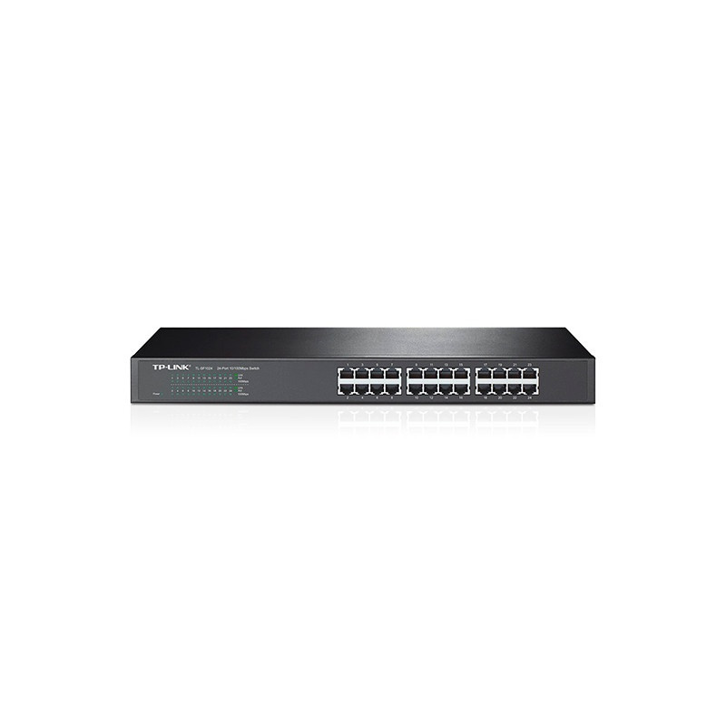SWITCH NO ADMINISTRABLE TP-LINK TL-SF1024/ CUENTA CON 24 PUERTOS RJ45 10/100 MBPS/ MONTAJE EN RACK/ CARCASA METALICA DE 19 PULGA