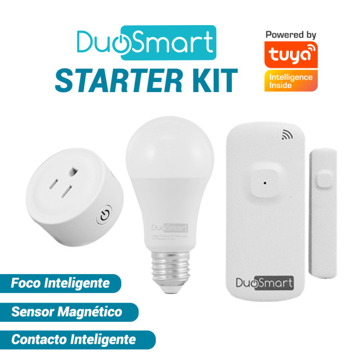 KIT DE INICIO DE DUOSMART, STARTER KIT DUOSMART. INCLUYE: 1 FOCO INTELIGENTE S10, 1 CONTACTO DE SOBREPONER B30 Y 1 SENSOR MAGNÉT