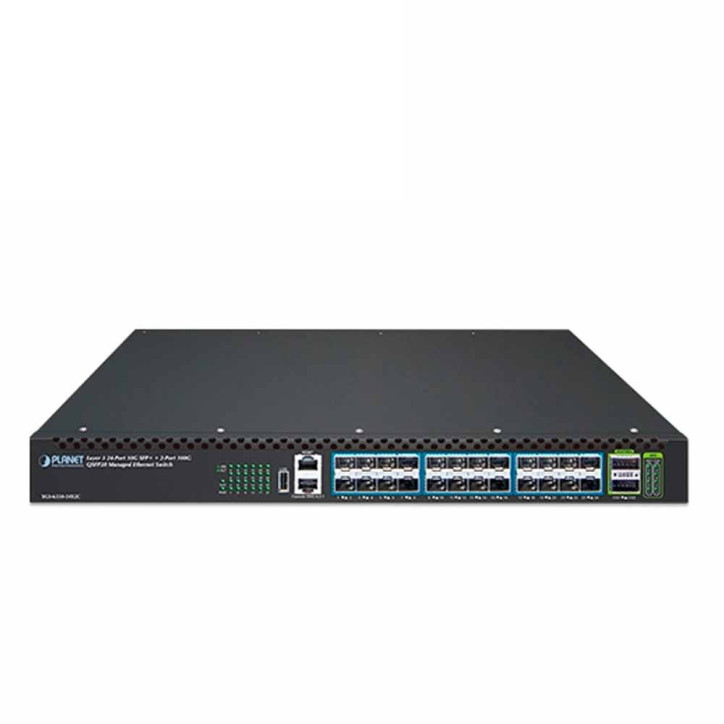 Switch administrable Capa 3 24 puertos 10G SFP+ 2 puertos 40/100G QSFP28 800 GBPS NON BLOCKING PLANET XGS-6350-24X2C