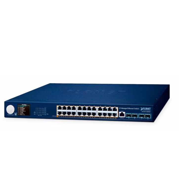 Switch PoE administrable L3 24 puertos RJ45 PoE 4 puertos SFP+ 1/10Gbps PoE 802.3af/at PLANET GS-6311-24P4XV Switch PoE administrable L3 24 puertos RJ45 PoE 4 puertos SFP+ 1/10Gbps PoE 802.3af/at PLANET GS-6311-24P4XV