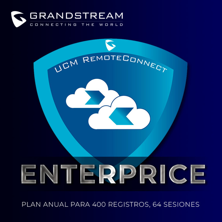Suscripción de software / licencia en la nube plan anual 400 registros 64 sesiones GRANDSTREAM UCMRC-ENTERPRISE Suscripción de software / licencia en la nube plan anual 400 registros 64 sesiones GRANDSTREAM UCMRC-ENTERPRISE