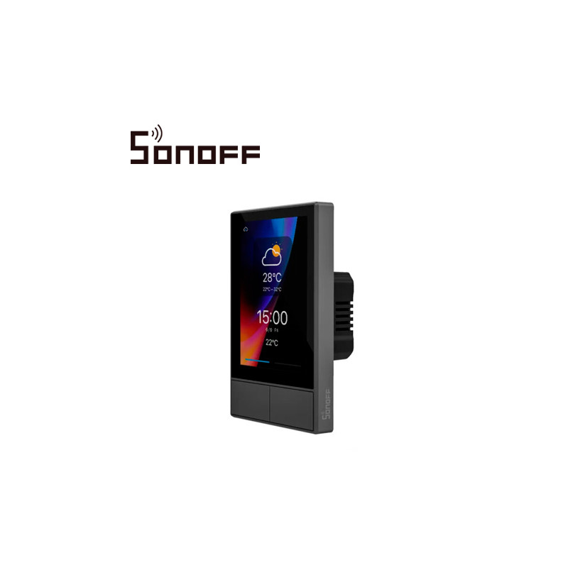 APAGADOR INTELIGENTE DE 2 UNIDADES CON PANTALLA TACTIL WIFI 2.4 GHZ + BLUETOOTH SONOFF NSPANEL-US CAPAZ DE CONTROLAR HASTA 8 DIS