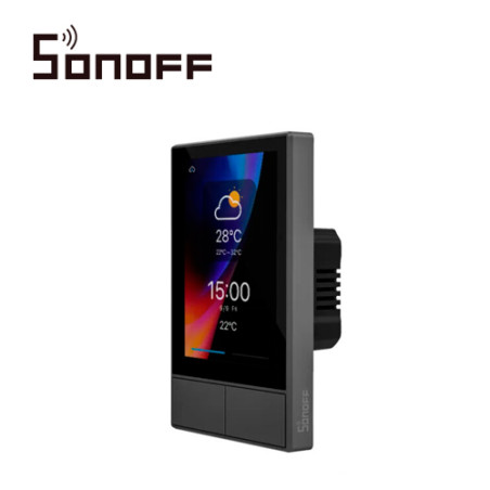 APAGADOR INTELIGENTE DE 2 UNIDADES CON PANTALLA TACTIL WIFI 2.4 GHZ + BLUETOOTH SONOFF NSPANEL-US CAPAZ DE CONTROLAR HASTA 8 DIS