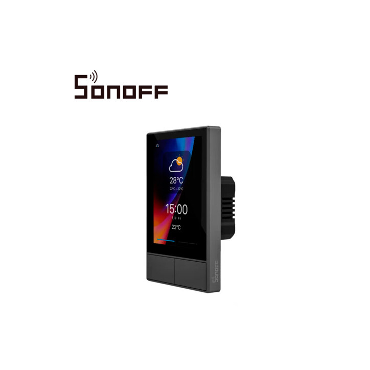 APAGADOR INTELIGENTE DE 2 UNIDADES CON PANTALLA TACTIL WIFI 2.4 GHZ + BLUETOOTH SONOFF NSPANEL-US CAPAZ DE CONTROLAR HASTA 8 DIS