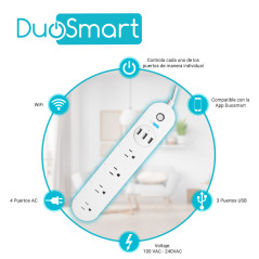 Barra multicontacto control independiente de contactos 4 salidas AC 3 USB DUOSMART B50