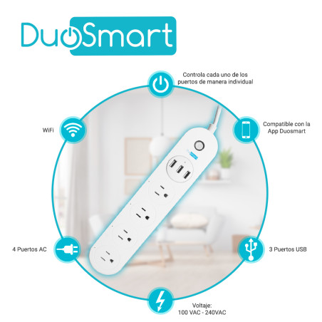 Barra multicontacto control independiente de contactos 4 salidas AC 3 USB DUOSMART B50