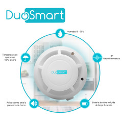 Detector de humo RF Comunicación RF 433.92 MHz Alimentación 9 VCD Aviso de alarma audible DUOSMART CSMD1