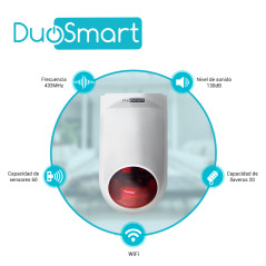 Sirena inteligente WiFi standalone WiFi 2.4 GHz RF 433.92 MHz Sonido 130dB DUOSMART B20