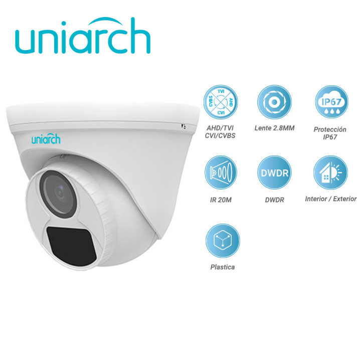 Cámara analógica turret 5MP AHD/TVI/CVI/CVBS Lente fijo 2.8 mm UNIARCH BY UNV UAC-T115-F28