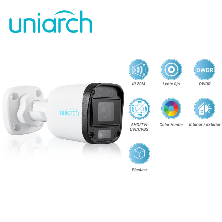 Cámara analógica mini bala fija 5MP Lente fija 2 8mm 4 en 1 AHD TVI CVI CVBS UNIARCH BY UNV UAC-B115-F28-W