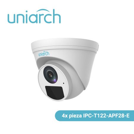 Kit de videovigilancia IP 4 cámaras 2MP tipo turret UNIARCH BY UNV KIT/ IPC-T122-NVR-104-E