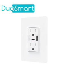 CONTACTO TOMACORRIENTE DUOSMART A61 / 2 CONTACTOS / 1 PUERTO USB / 1 PUERTO USB-C / WIFI 2.4 GHZ / COMPATIBLE CON ALEXA Y GOOGLE