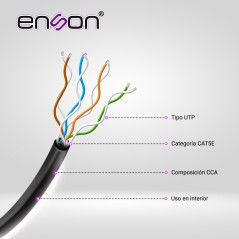 Cable UTP Cat 5e para interior Cat 5e Calibre 24 AWG Bobina 100m ENSON 12251B100