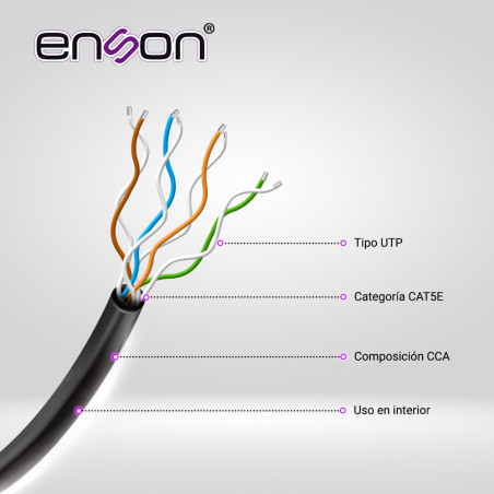 Cable UTP Cat 5e para interior Cat 5e Calibre 24 AWG Bobina 100m ENSON 12251B100