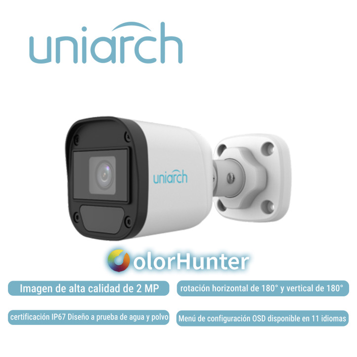 CAMARA ANALOGA BULLET COLORHUNTER UNIARCH UAC-B112-F28-W-X-H / 2MP / TVI/AHD/CVI: 1080P@30fps / LENTE-2.8MM / WDR / IR20M / INTE
