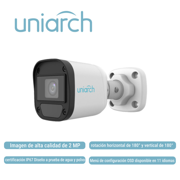 Cámara bullet analógica 2 megapíxeles Lente 2.8mm IR 20M UNIARCH BY UNV UAC-B112-F28-X-H