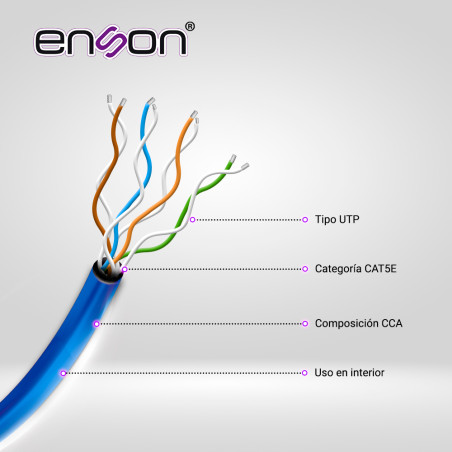Cable UTP Cat5e sin blindaje categoría Cat5e calibre 24 AWG bobina 305 metros ENSON 12251L305