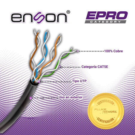 Cable UTP Cat5E uso exterior Cat5E Uso exterior Conductor sólido 24 AWG ENSON EPRO-CAT5E-OU