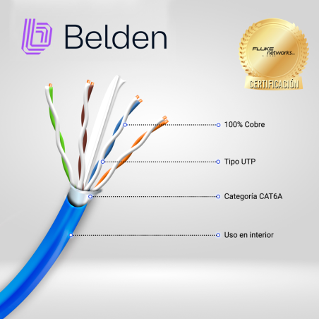 CABLE UTP CAT6A Cat6A mejorado 625 MHz 4 pares 23 AWG BELDEN 10GXS12 0061000