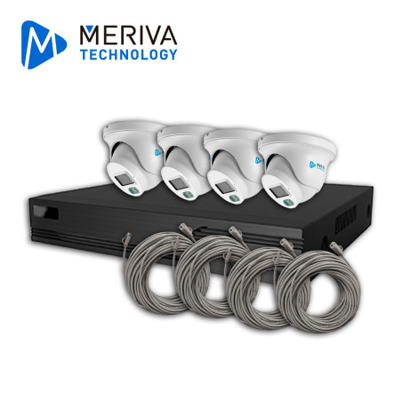 KIT DE VIDEOVIGILANCIA IP MERIVA TECHNOLOGY MKIP2MP-4T-4P 4 CÁMARAS TURRET IP MTD-203D DE 2MP LUZ DUAL CON MICROFONO INTEGRADO M