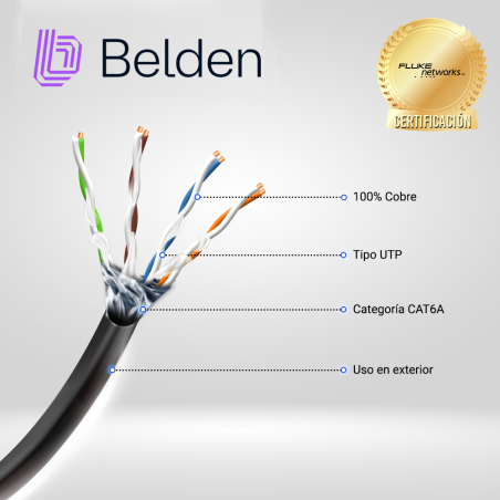 Cable UTP Cat6A exterior Cat6A 500MHz 4 pares sólidos 23 AWG Exterior BELDEN OSP6AU 0101000