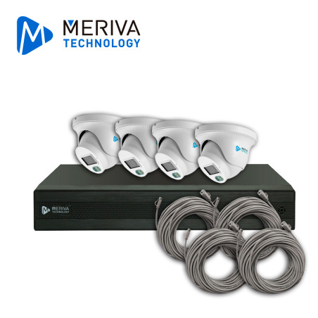 KIT DE VIDEOVIGILANCIA IP MERIVA TECHNOLOGY MKIP2MP-4T-8P 4 CÁMARAS TURRET IP MTD-203D DE 2MP LUZ DUAL CON MICROFONO INTEGRADO M