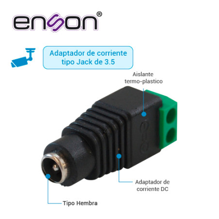 Conector de corriente DC hembra Jack 2.1 mm Jack 2.1 mm Polarizado Aislante termo-plástico ENSON ENS-FC01