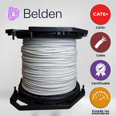 CABLE UTP CAT6+ BELDEN 2412 009A1000 / INTERIOR / BLANCO / 350MHZ / 4 PARES / 23 AWG / FORRO PVC / CMR / CERTIFICABLE / BOBINA E