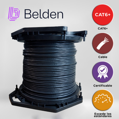 CABLE UTP CAT6+ BELDEN 2412 010A1000 / INTERIOR / NEGRO / 350MHZ / 4 PARES / 23 AWG / FORRO PVC / CMR / CERTIFICABLE / BOBINA EN