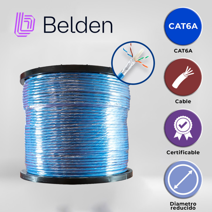 CABLE UTP CAT6A BELDEN 10GXW12 0061000 / INTERIOR / AZUL / 500MHZ / 4 PARES / 23 AWG / FORRO PVC / CMR / CERTIFICABLE / BOBINA /