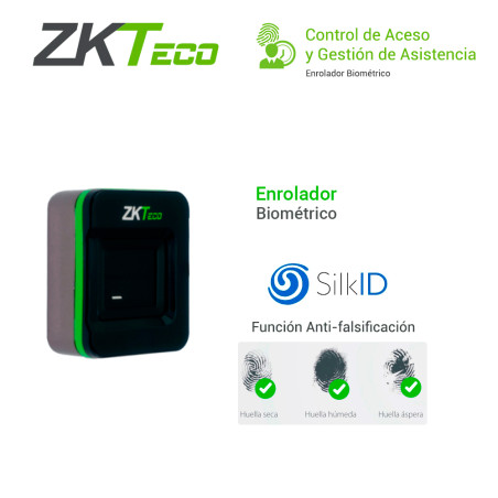 Enrolador biométrico USB sensor SilkID certificación FBI PIV FAP20 USB 2.0 ZKTECO SLK20R