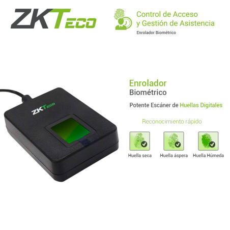 Enrolador de huellas Interfaz USB 1.1/2.0 Sensor óptico 500 dpi SDK disponible ZKTECO ZK9500