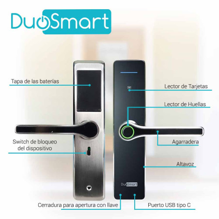 Cerradura biométrica Wi-Fi para exteriores Wi-Fi 2.4 GHz para exteriores acepta tarjetas MF DUOSMART F30