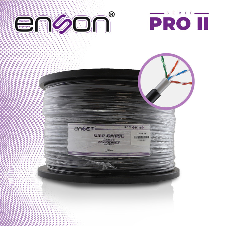 CABLE UTP CAT5E ENSON 13151B305 DOBLE FORRO SERIE PRO-II CALIBE 24 AWG 100% COBRE BOBINA DE 305 METROS FORRO PE COLOR NEGRO Y PV