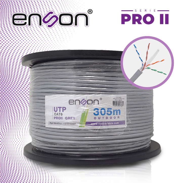 CABLE UTP CAT6 ENSON 13161G305 SERIE PRO-II CALIBE 23 AWG 100% COBRE DE ALTO RENDIMIENTO BOBINA DE 305 METROS FORRO PVC COLOR GR