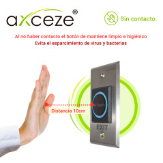 Botón liberador sin contacto relevador integrado activación hasta 10 cm material Acero Inoxidable AXCEZE AX-TOUCH1