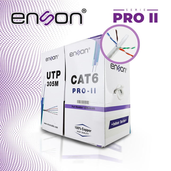 CABLE UTP CAT6 ENSON 12263G305 SERIE PRO-II CALIBE 23 AWG 100% COBRE DE ALTO RENDIMIENTO BOBINA DE 305 METROS FORRO PVC COLOR GR