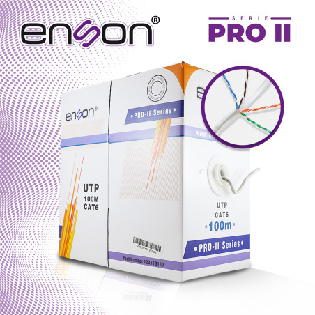 CABLE UTP CAT6 ENSON 12263G100 SERIE PRO-II CALIBE 23 AWG 100% COBRE DE ALTO RENDIMIENTO BOBINA DE 100 METROS FORRO PVC COLOR GR